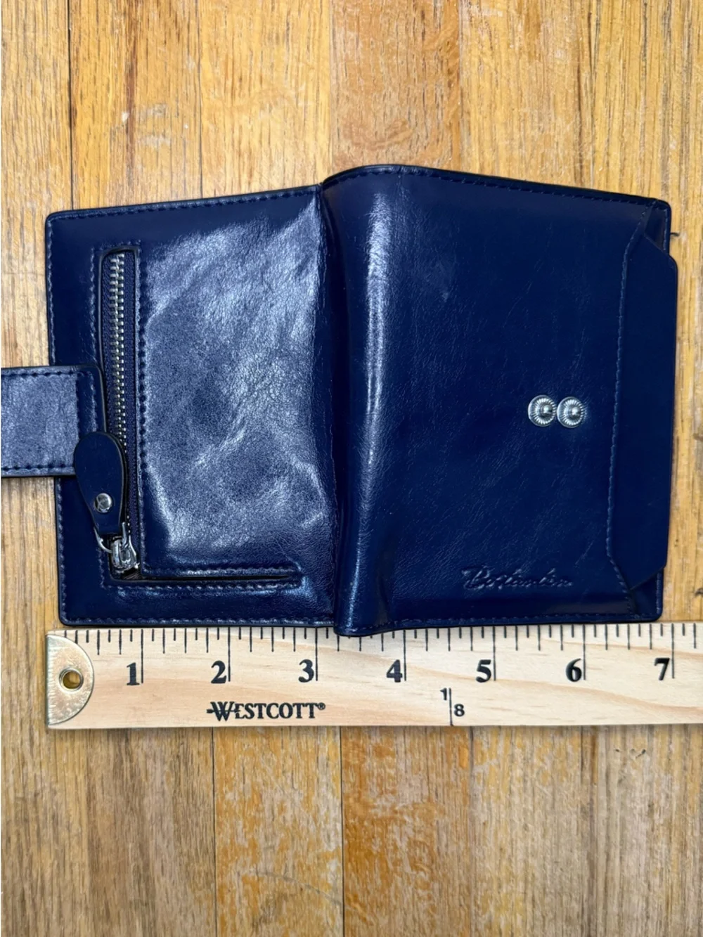 Bostonian Navy Blue Leather Wallet Bifold Snap Coin Pocket NEW